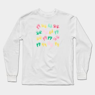 Colorful baby footprint and hands kids Long Sleeve T-Shirt